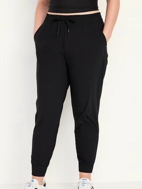 Black Tapered Drawstring Joggers with Zippered Pocket